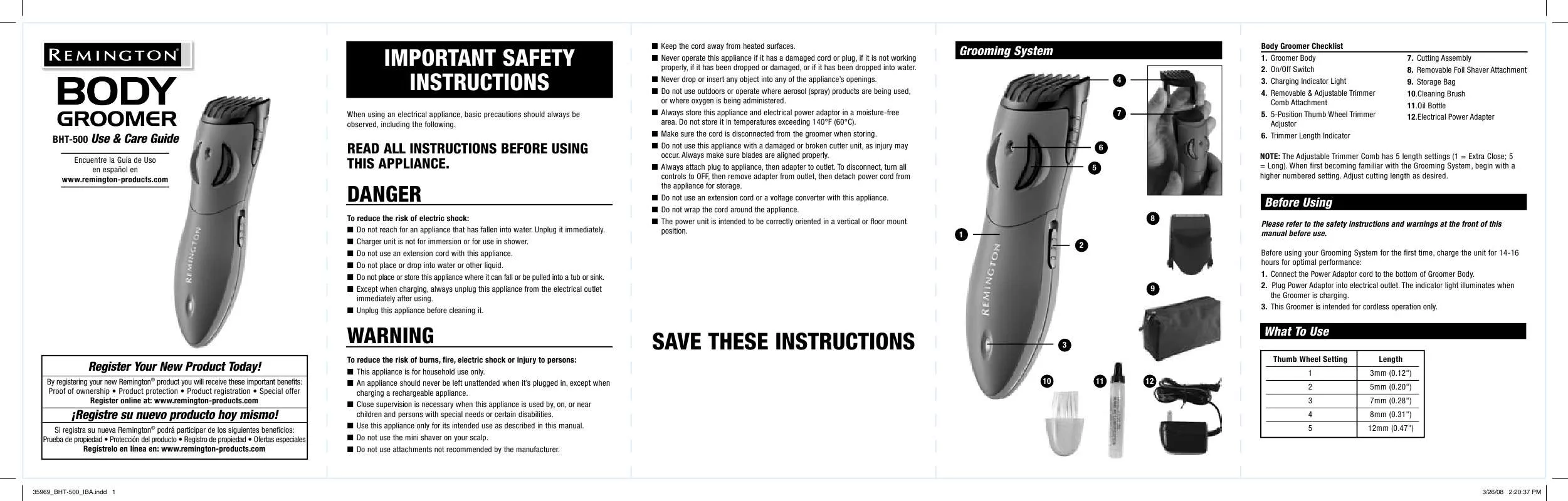 Mode d'emploi REMINGTON BHT-500