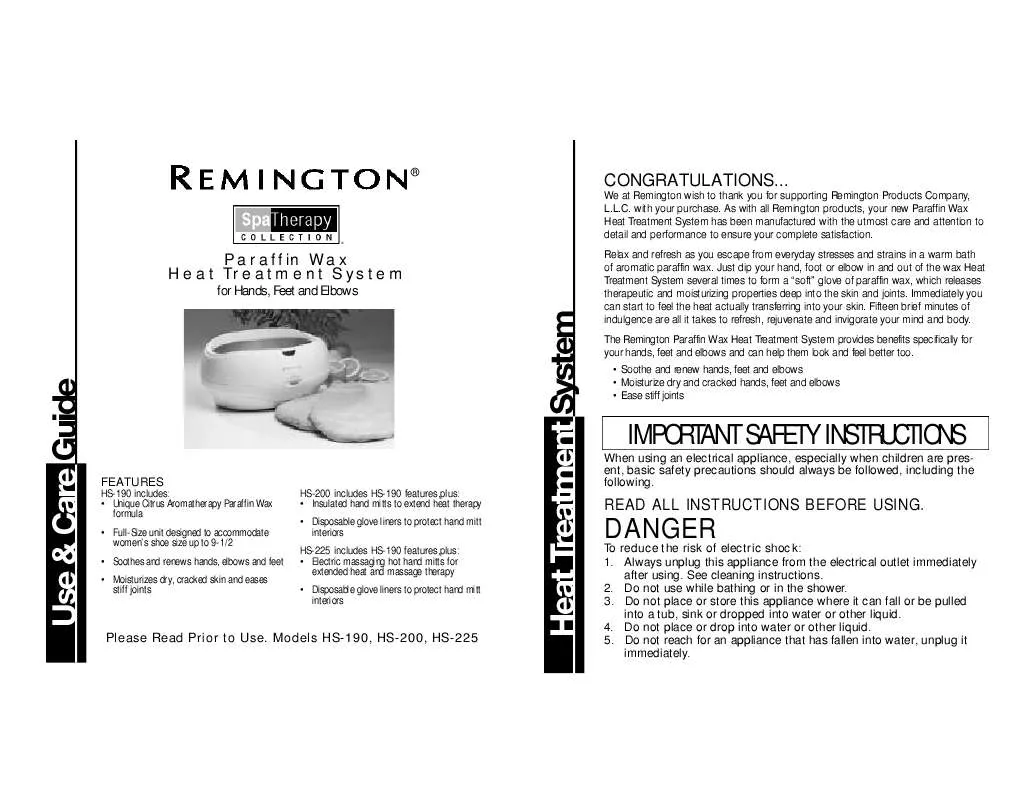 Mode d'emploi REMINGTON HS-190