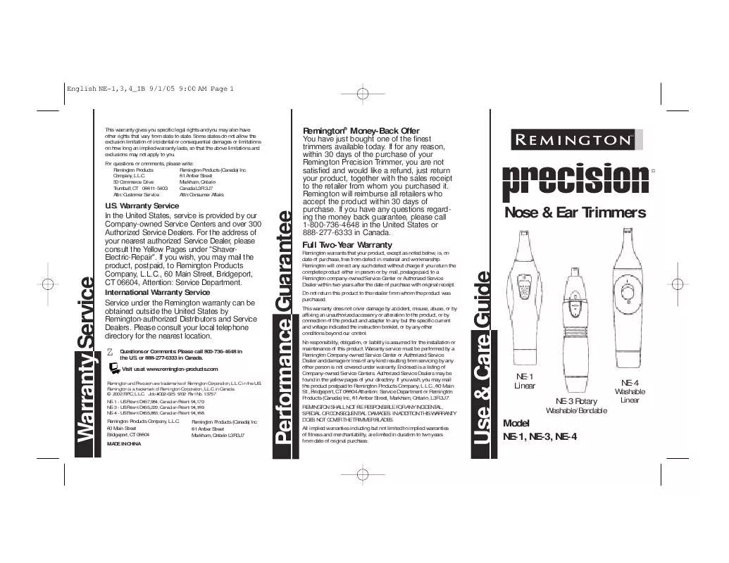 Mode d'emploi REMINGTON NE-3