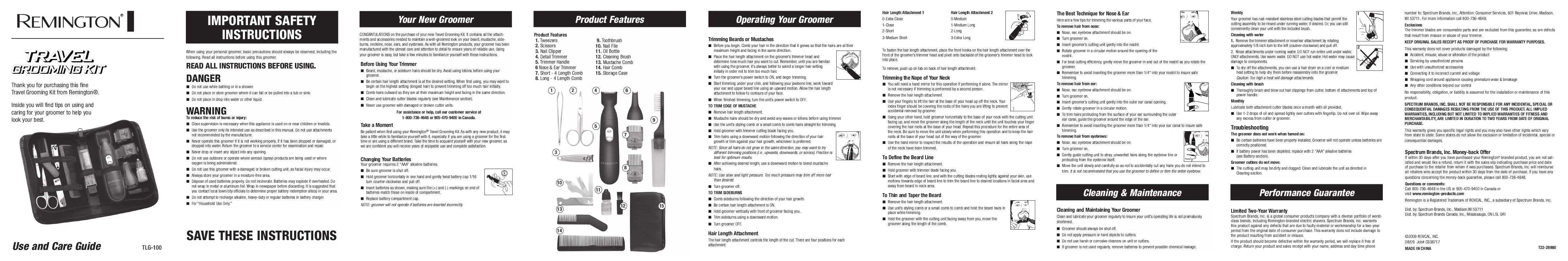 Mode d'emploi REMINGTON TLG-100