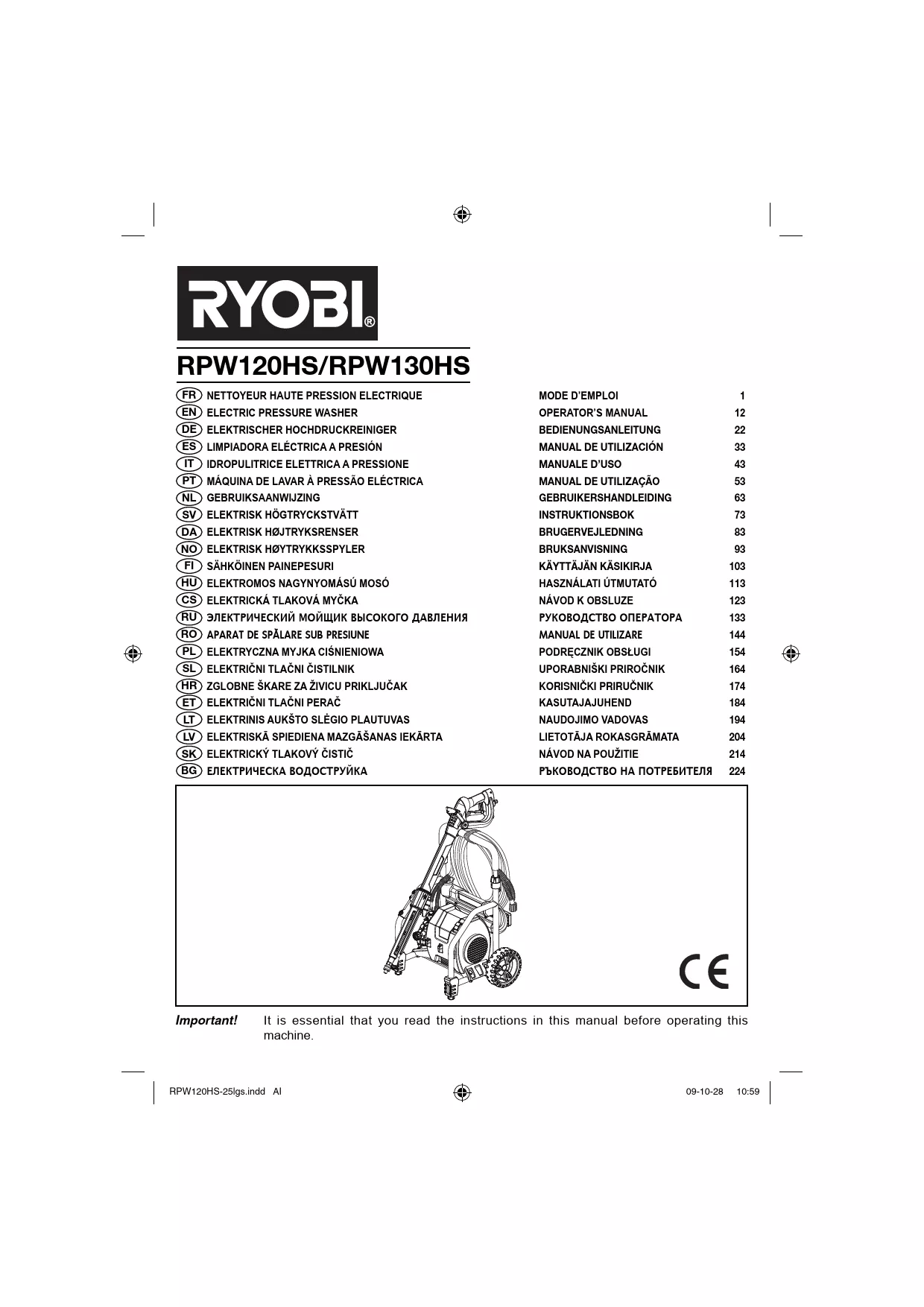Mode d'emploi RYOBI RPW120B
