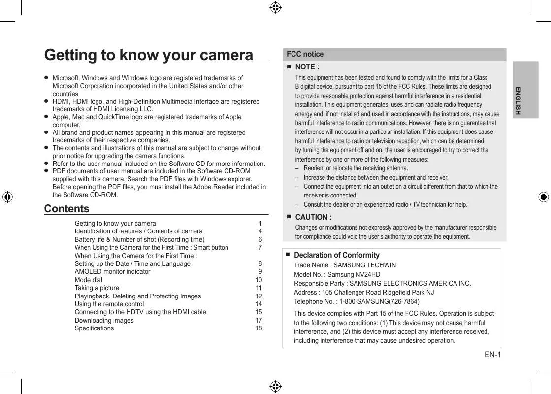 Mode d'emploi SAMSUNG LANDIAO NV106D