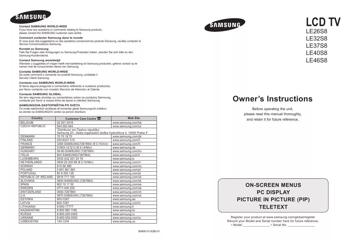 Mode d'emploi SAMSUNG LE 37S86BD