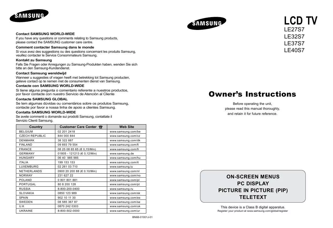 Mode d'emploi SAMSUNG LE-27S71B