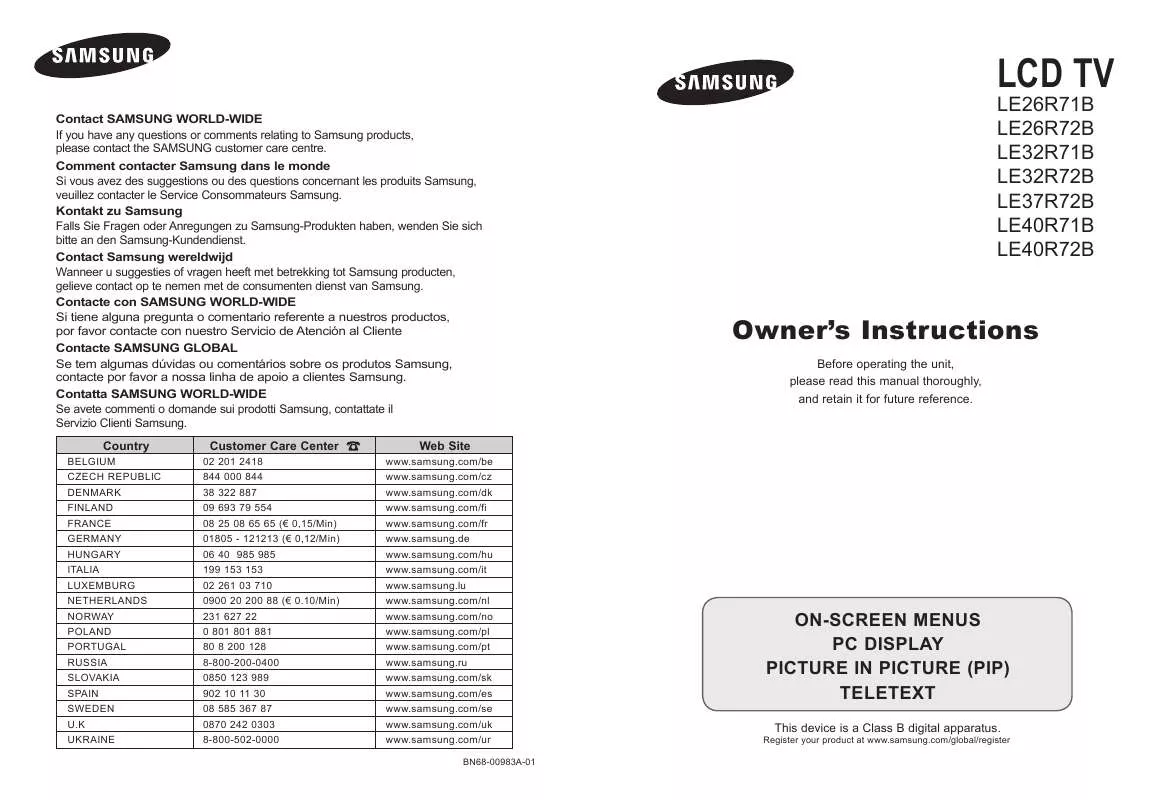 Mode d'emploi SAMSUNG LE-32R72B