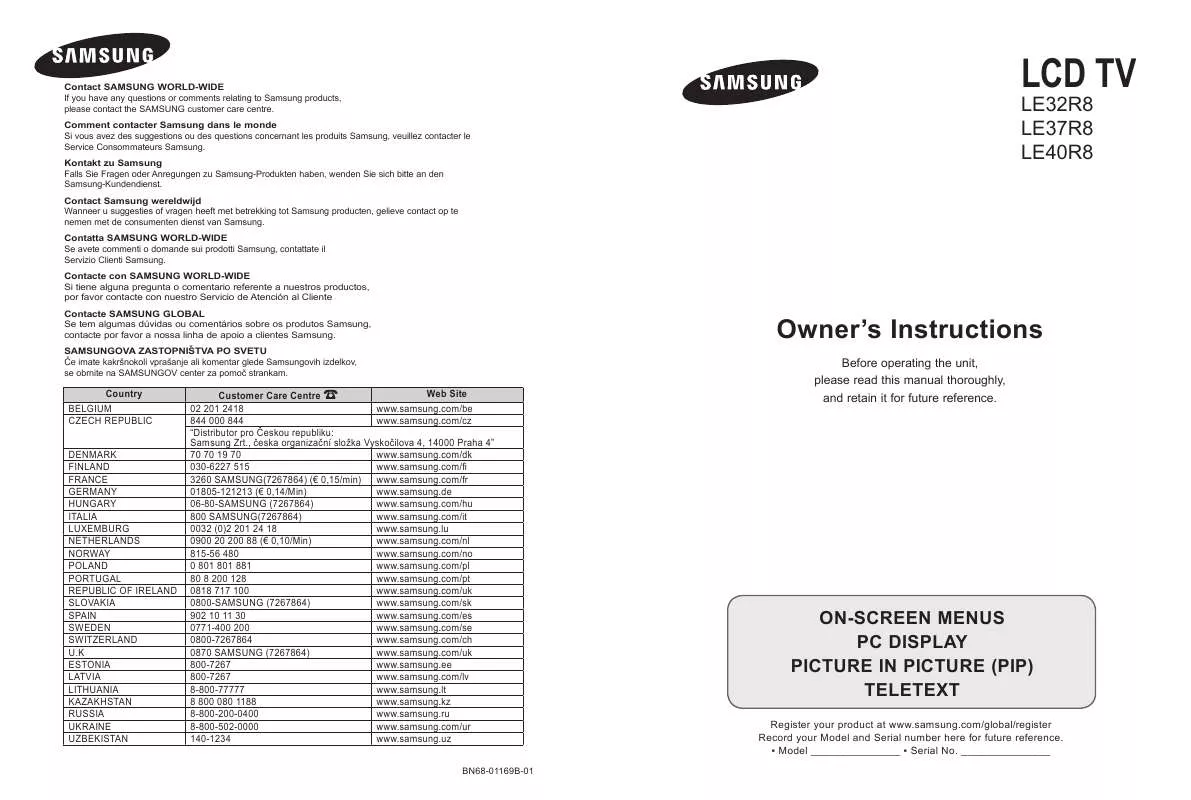 Mode d'emploi SAMSUNG LE-37R86BD