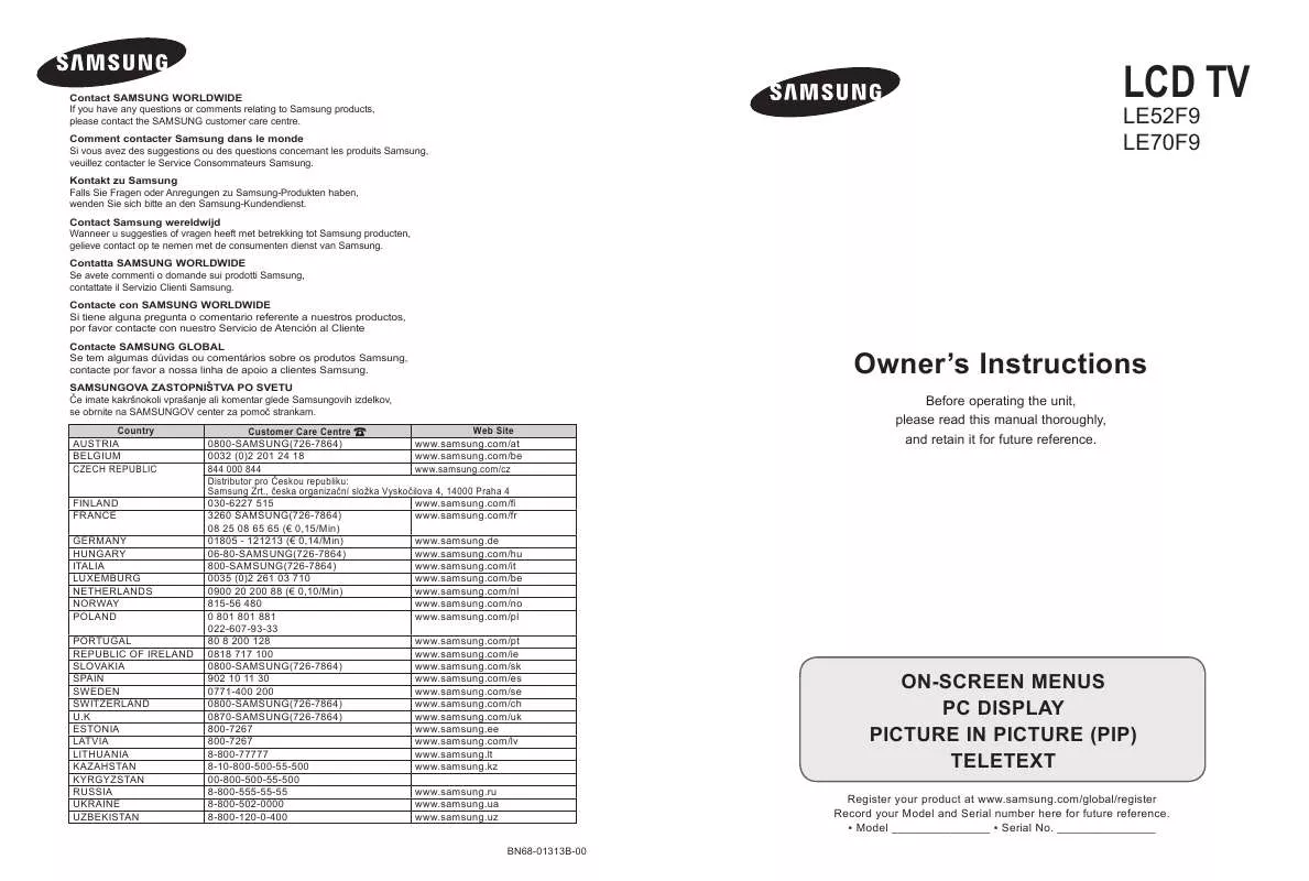 Mode d'emploi SAMSUNG LE-52F96BD