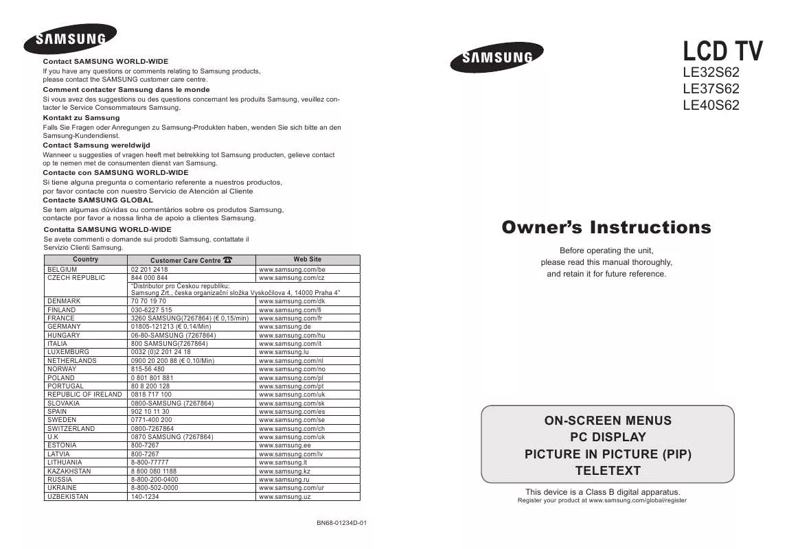 Mode d'emploi SAMSUNG LE32S62B