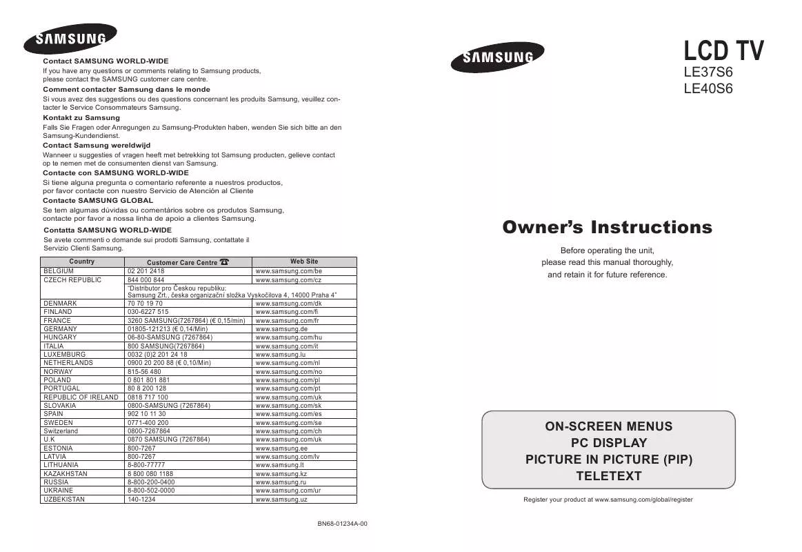 Mode d'emploi SAMSUNG LE37S62B