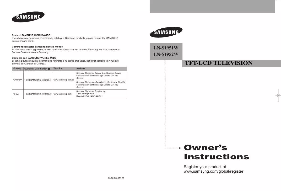 Mode d'emploi SAMSUNG LN-S1951W