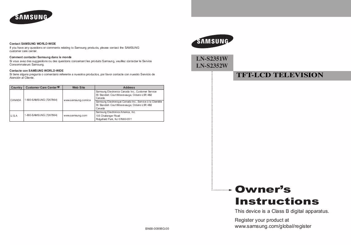 Mode d'emploi SAMSUNG LN-S2351W