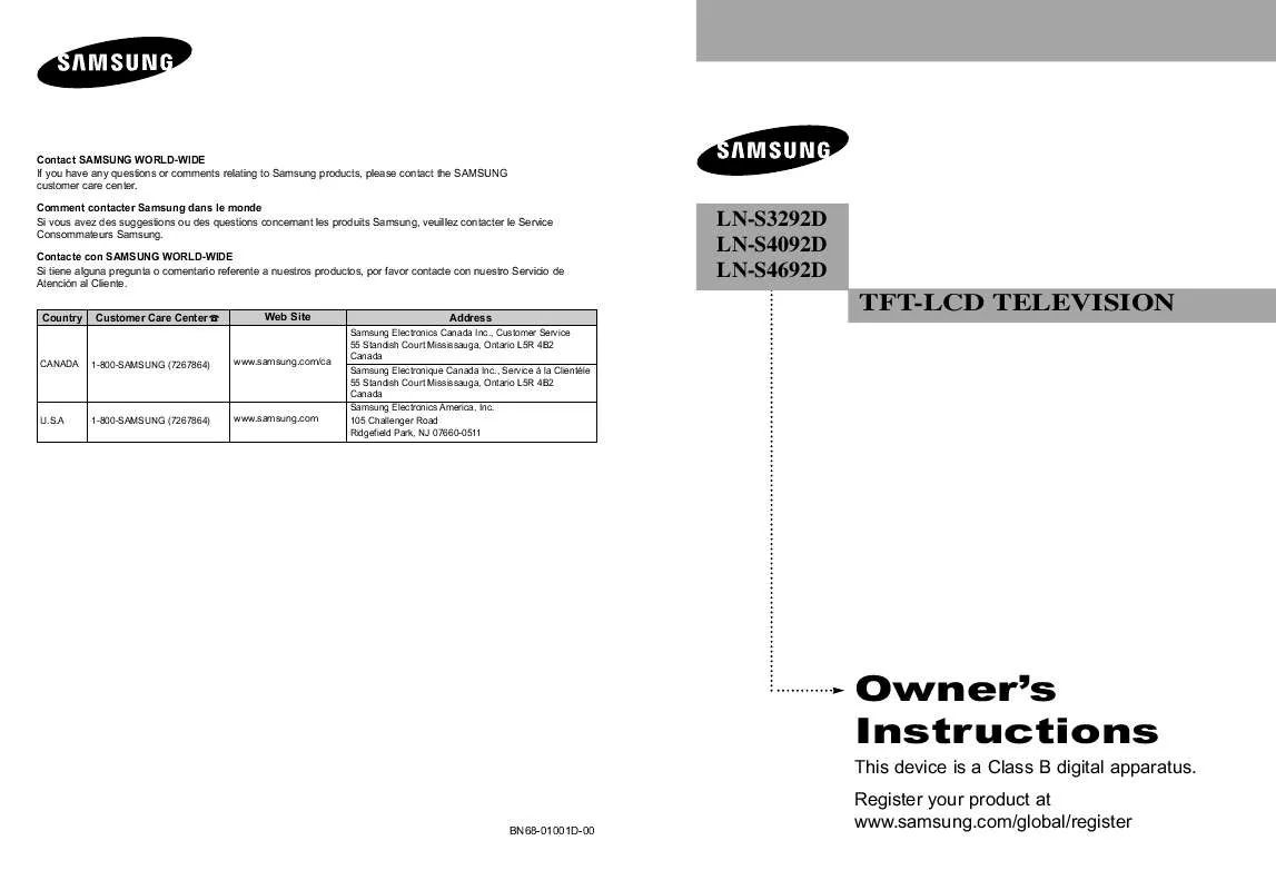 Mode d'emploi SAMSUNG LN-S3292D