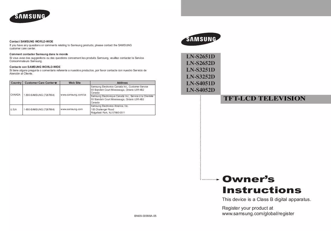 Mode d'emploi SAMSUNG LN-S4051D