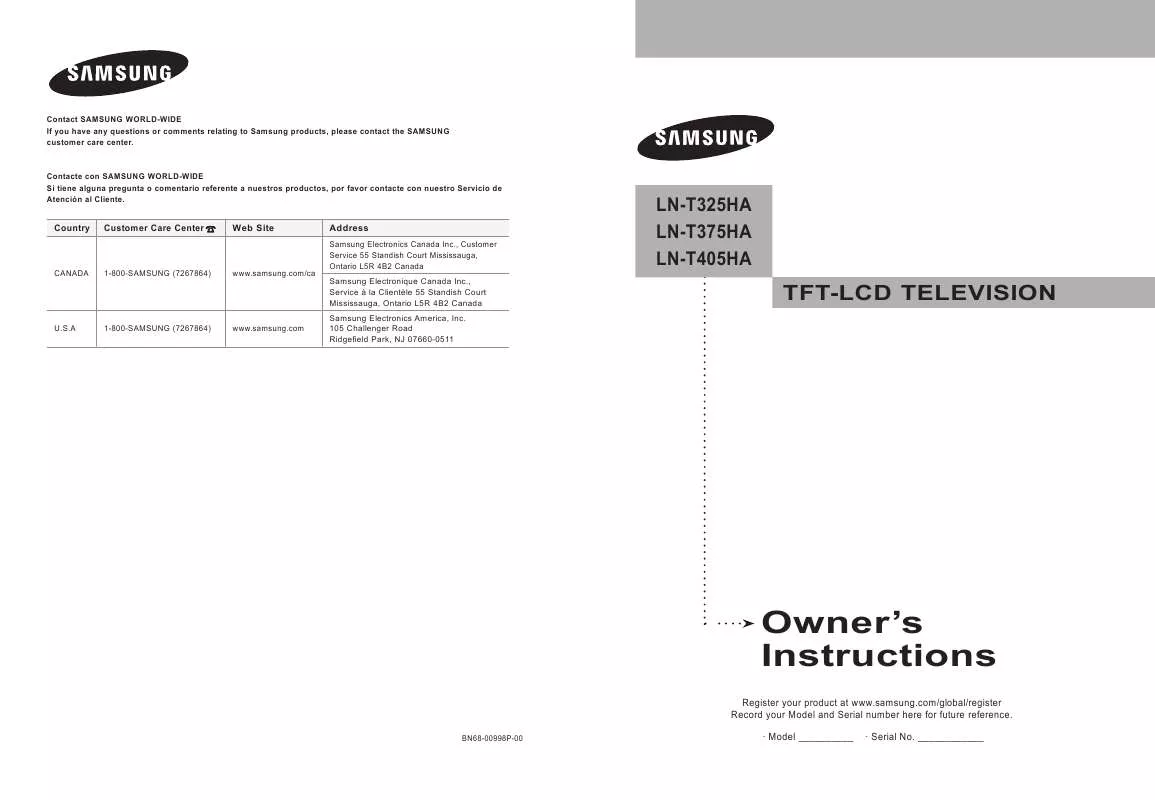 Mode d'emploi SAMSUNG LN-T405HA