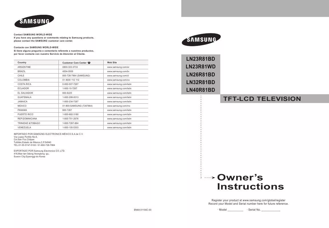 Mode d'emploi SAMSUNG LN23R81WD