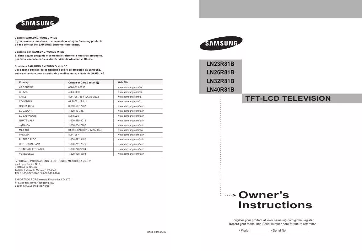 Mode d'emploi SAMSUNG LN26R81B