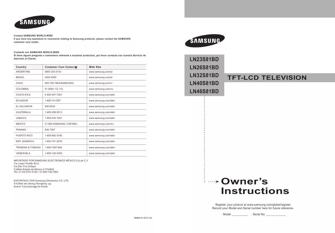 Mode d'emploi SAMSUNG LN26S81BD