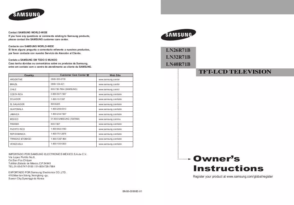 Mode d'emploi SAMSUNG LN40R71B