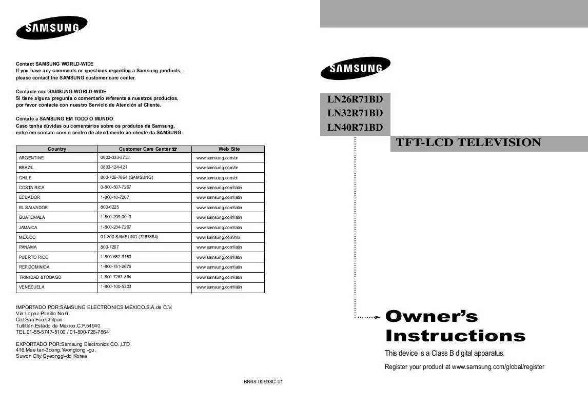 Mode d'emploi SAMSUNG LN40R71BD