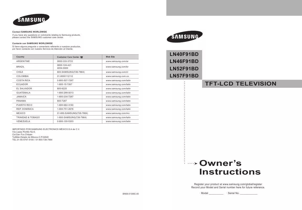 Mode d'emploi SAMSUNG LN52F91BD