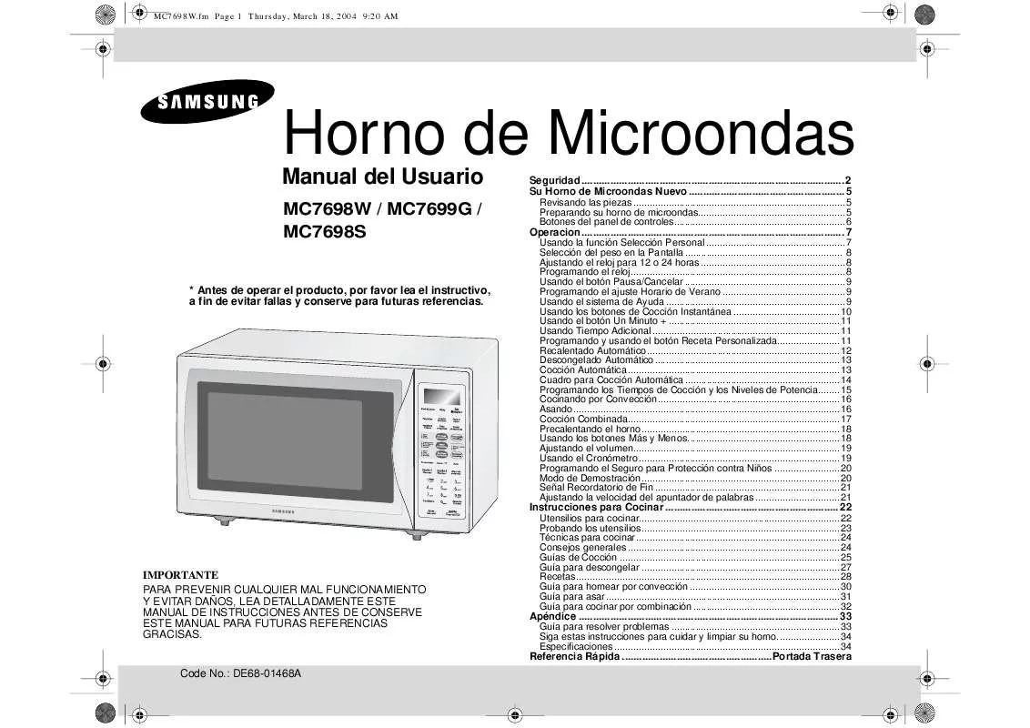 Mode d'emploi SAMSUNG MC7698W