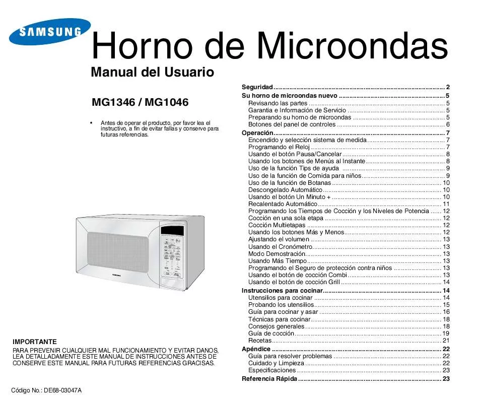 Mode d'emploi SAMSUNG MG1046WD