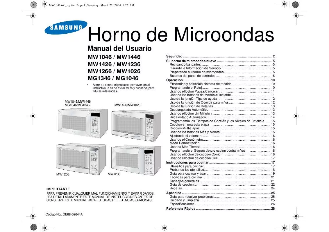 Mode d'emploi SAMSUNG MW1046WC