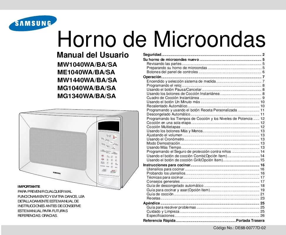 Mode d'emploi SAMSUNG MW1440WA