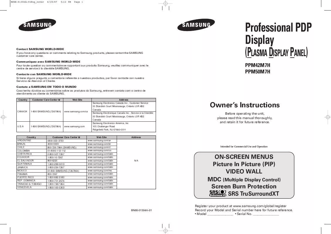 Mode d'emploi SAMSUNG PPM50M7HS