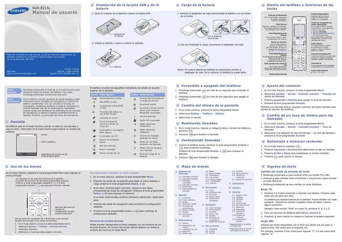 Mode d'emploi SAMSUNG SGH-E215