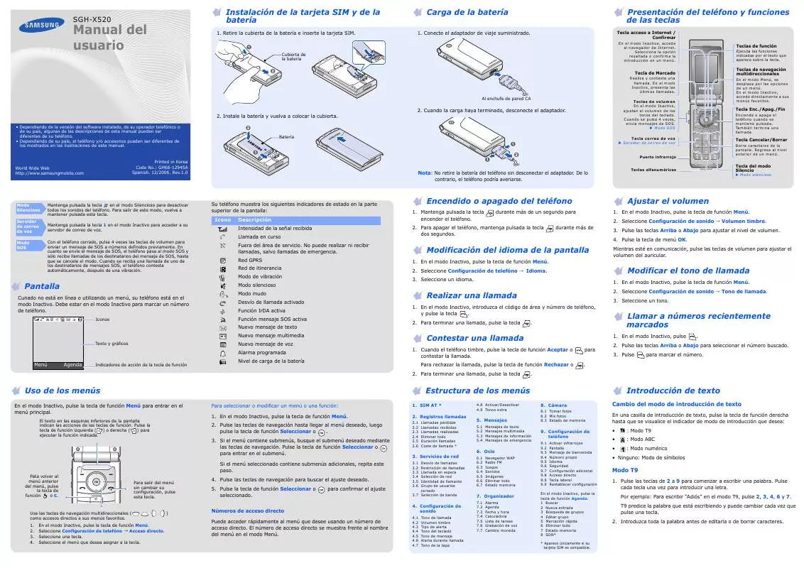 Mode d'emploi SAMSUNG SGH-X520