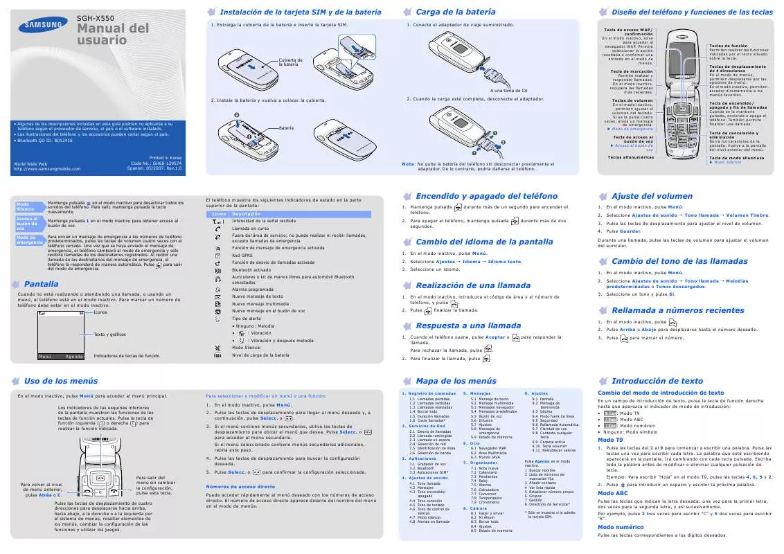 Mode d'emploi SAMSUNG SGH-X550