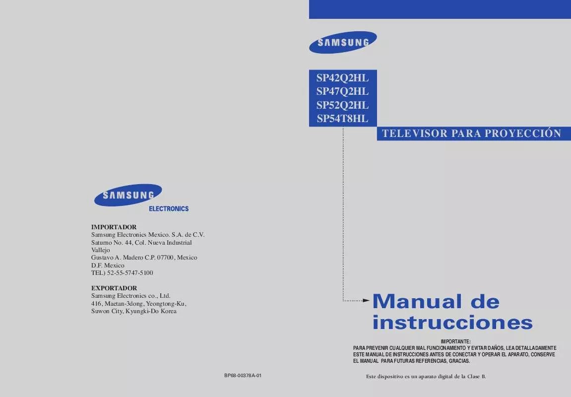 Mode d'emploi SAMSUNG SP-42Q2HL