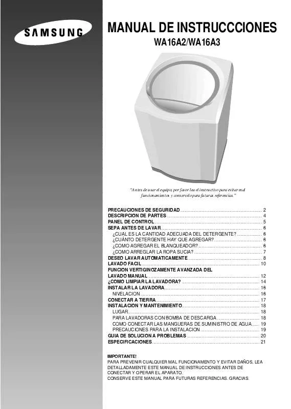 Mode d'emploi SAMSUNG WA16A2Q3