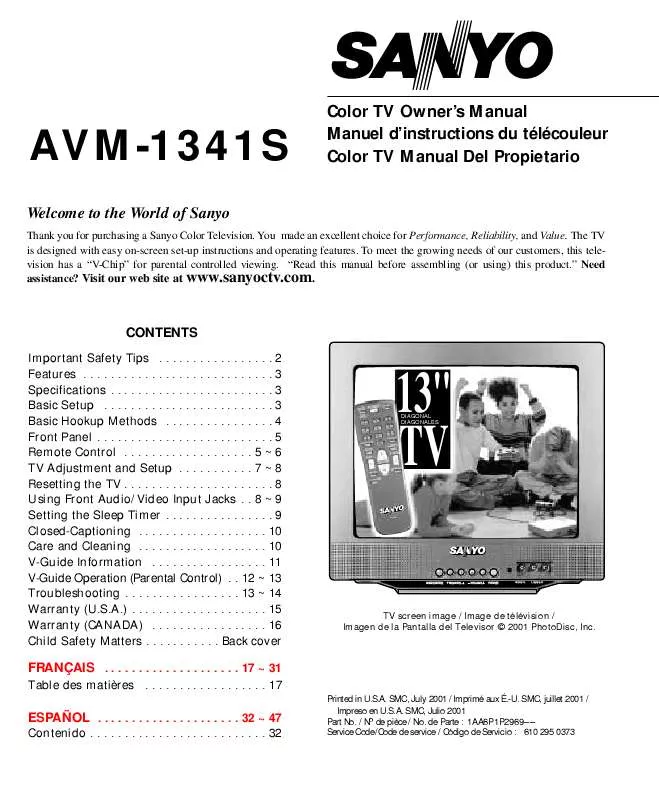 Mode d'emploi SANYO AVM-1341S