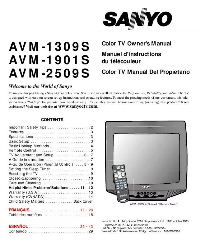 Mode d'emploi SANYO AVM-1901S