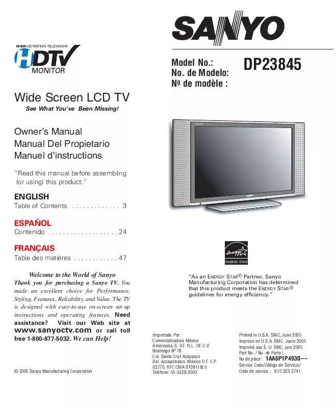 Mode d'emploi SANYO DP23845