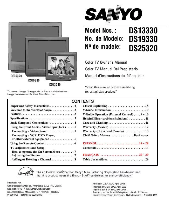 Mode d'emploi SANYO DS13330