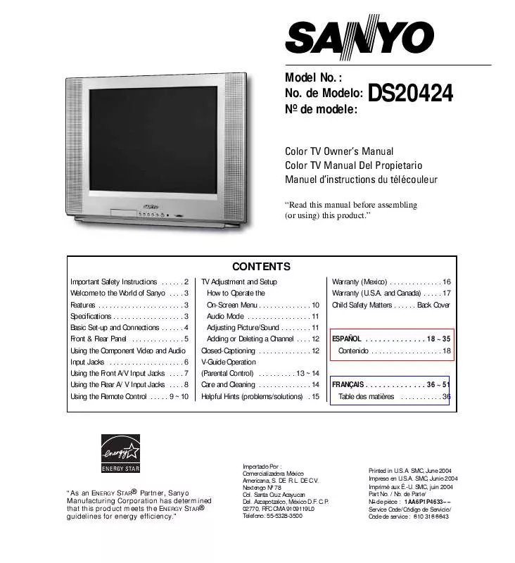 Mode d'emploi SANYO DS20424