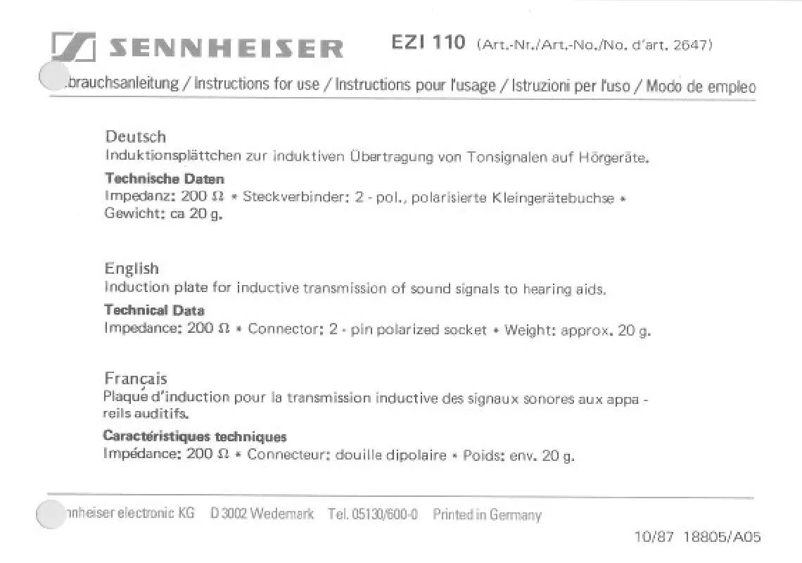 Mode d'emploi SENNHEISER EZI 110