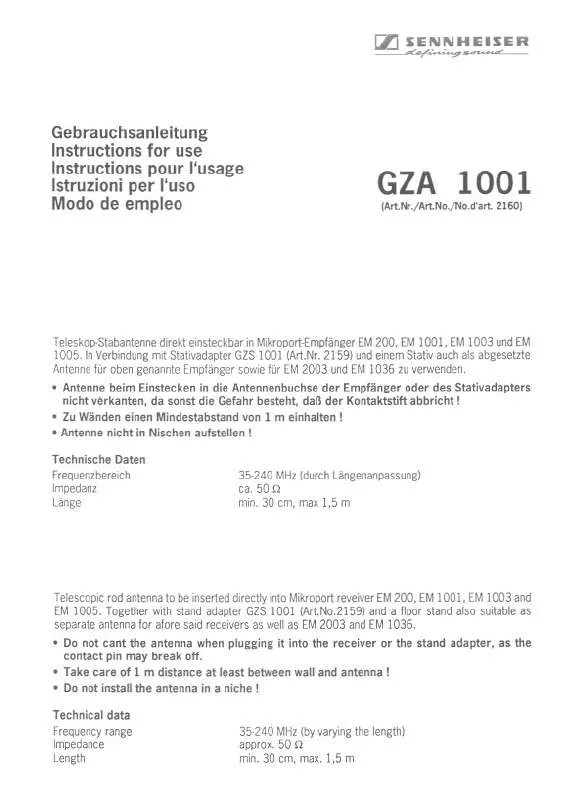 Mode d'emploi SENNHEISER GZA 1001