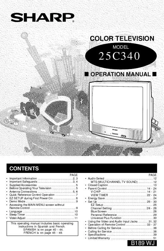 Mode d'emploi SHARP 25C340