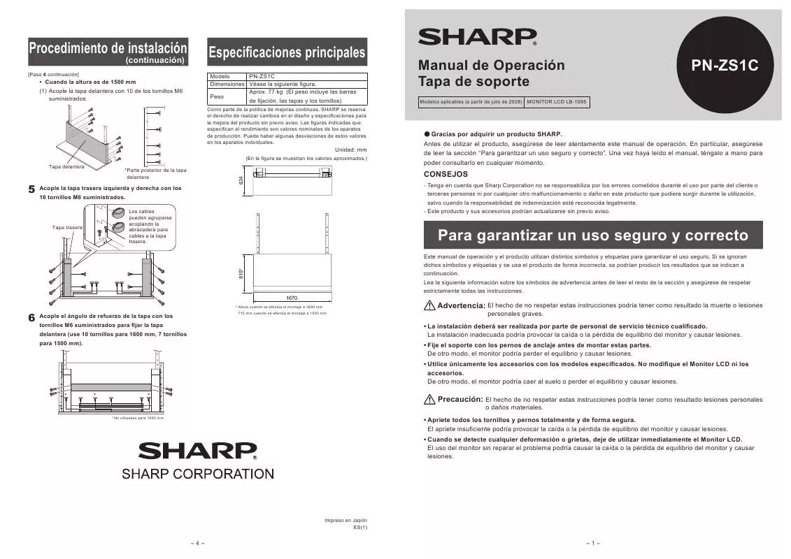 Mode d'emploi SHARP PN-ZS1C