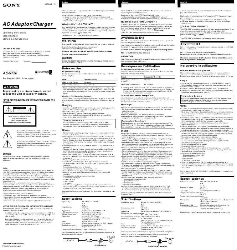 Mode d'emploi SONY AC-VF50