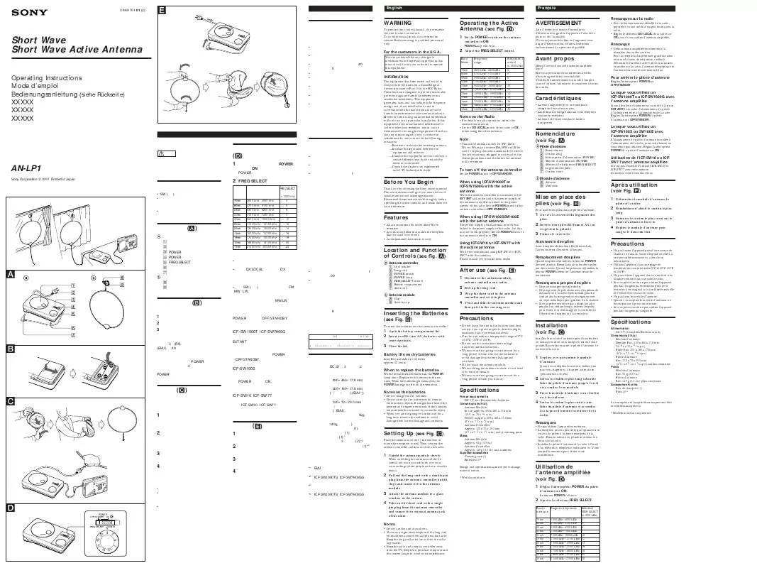 Mode d'emploi SONY AN-LP1