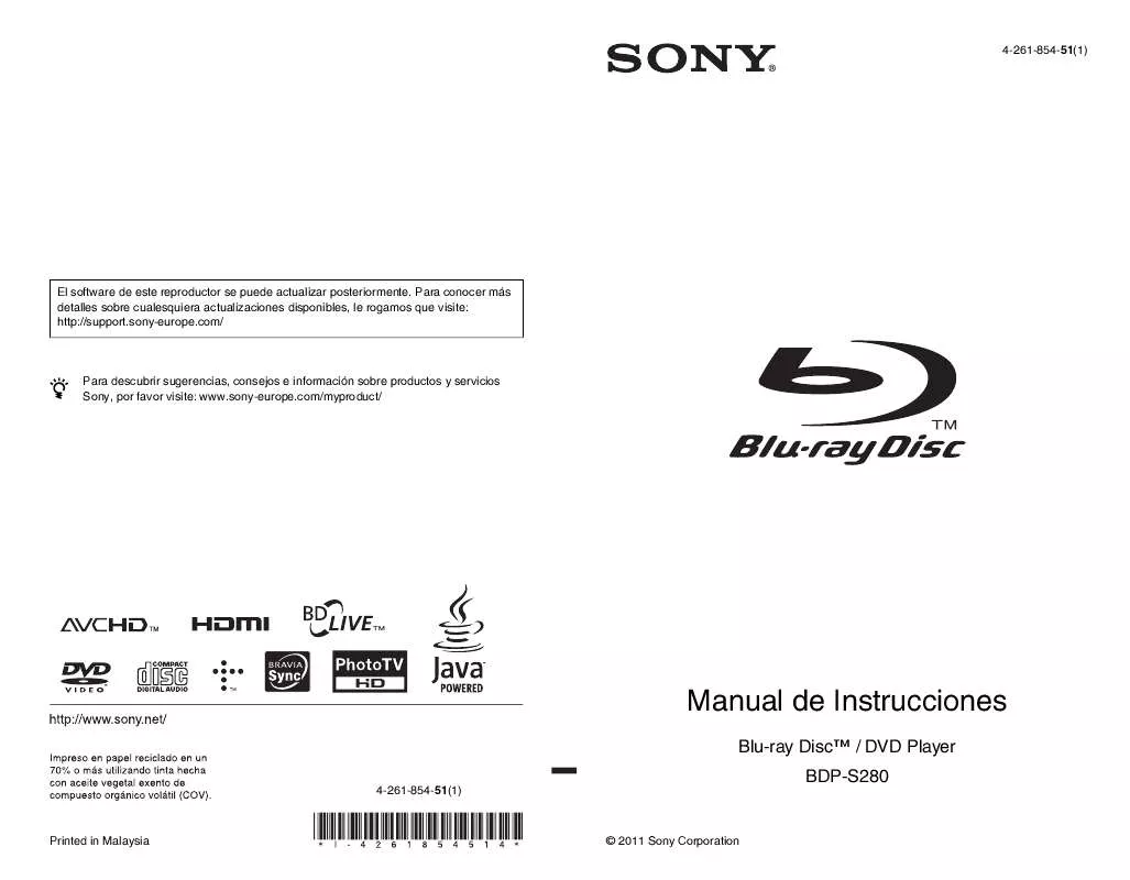 Mode d'emploi SONY BDP-S280