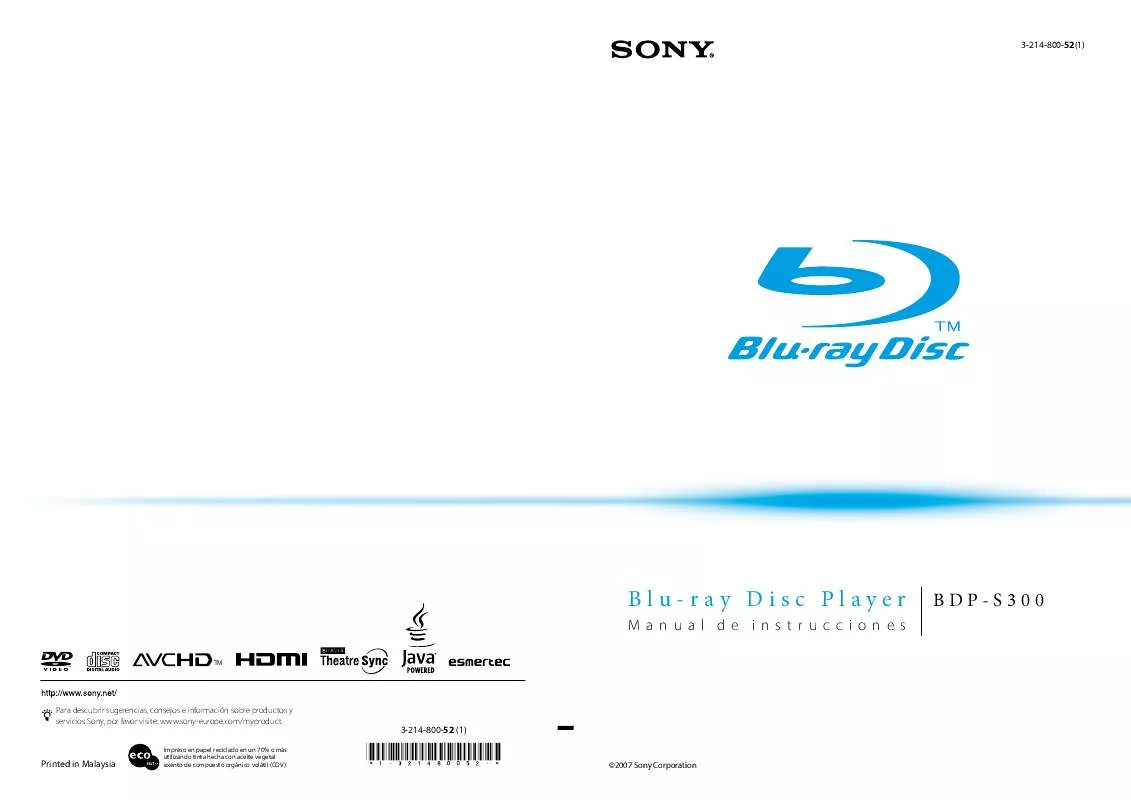 Mode d'emploi SONY BDP-S300