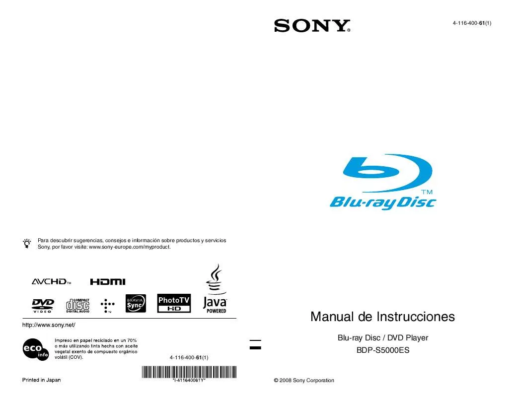 Mode d'emploi SONY BDP-S5000ES