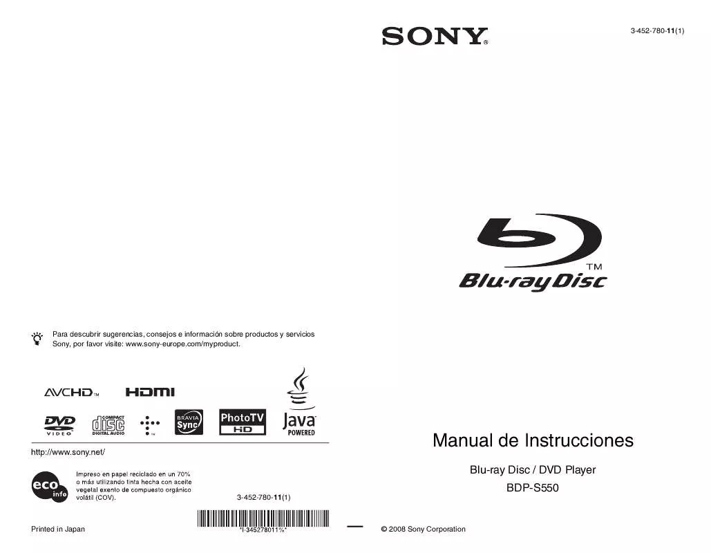 Mode d'emploi SONY BDP-S550