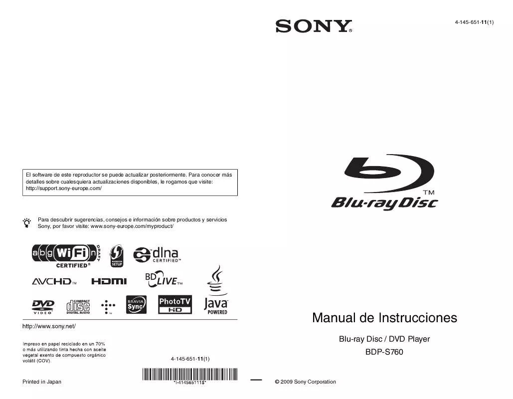 Mode d'emploi SONY BDP-S760